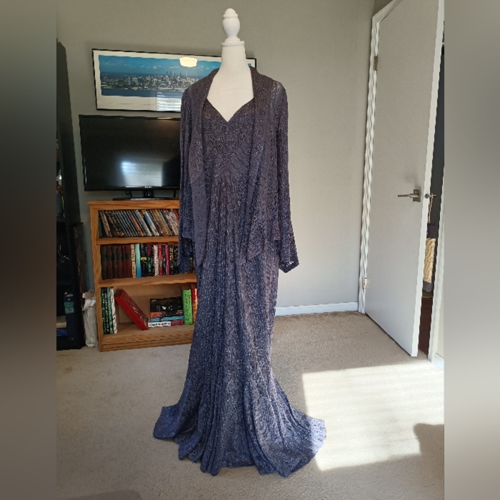 Mother of the Bride Sparkle Crochet Dress, Size XL, Lavender and silver